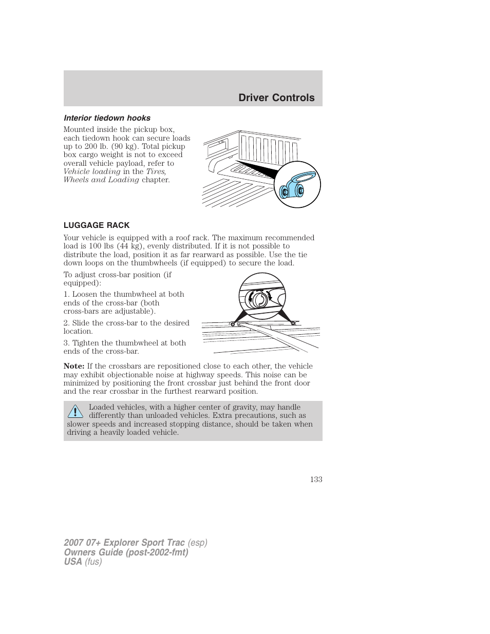 Interior tiedown hooks, Luggage rack, Driver controls | FORD 2004 User Manual | Page 133 / 360