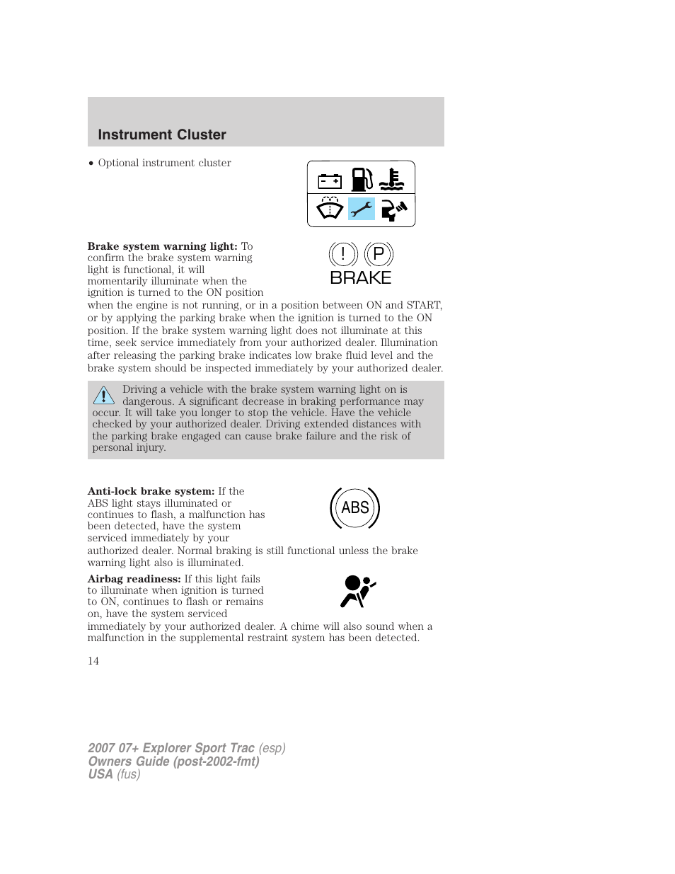 P! brake abs | FORD 2004 User Manual | Page 14 / 360