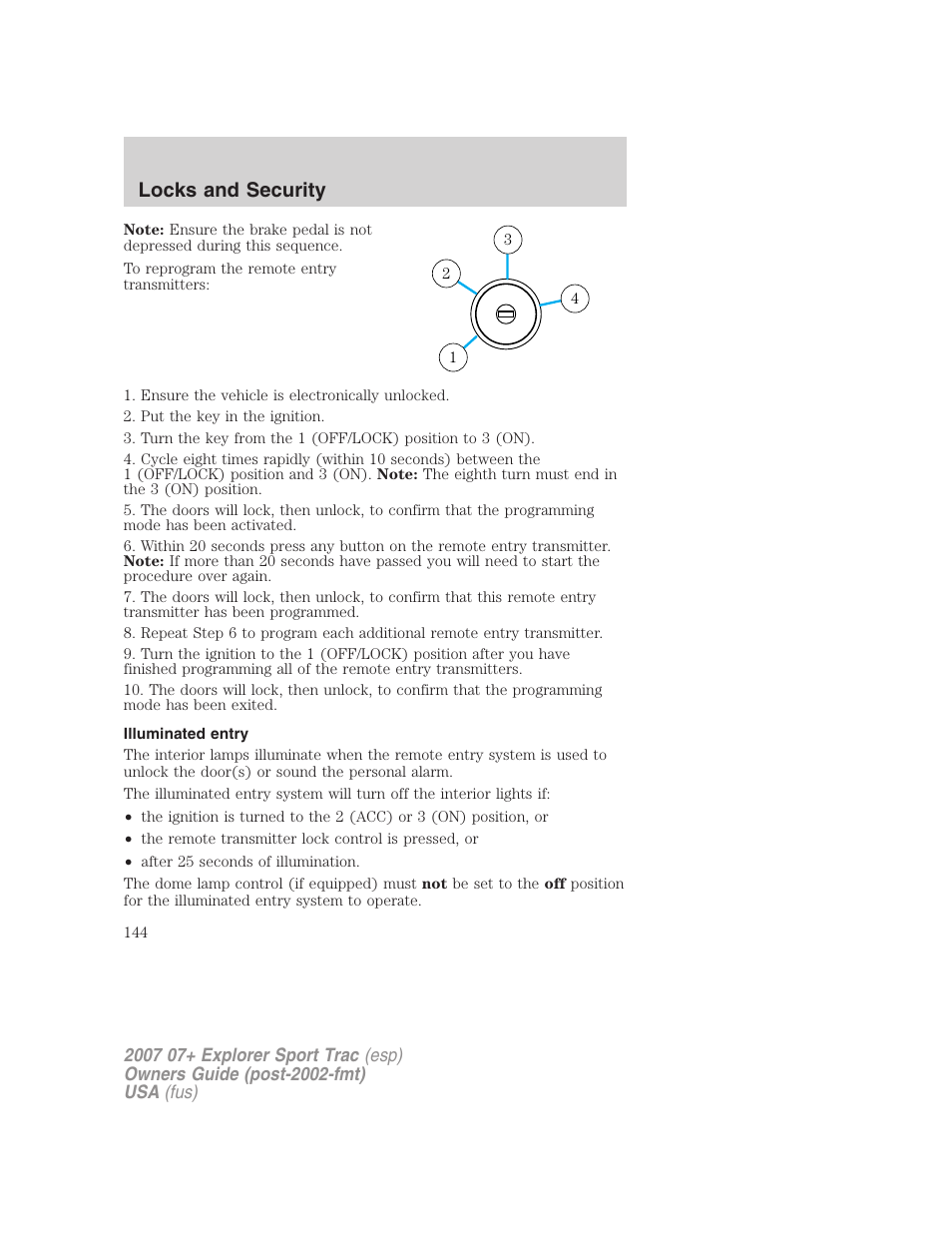 Illuminated entry, Locks and security | FORD 2004 User Manual | Page 144 / 360