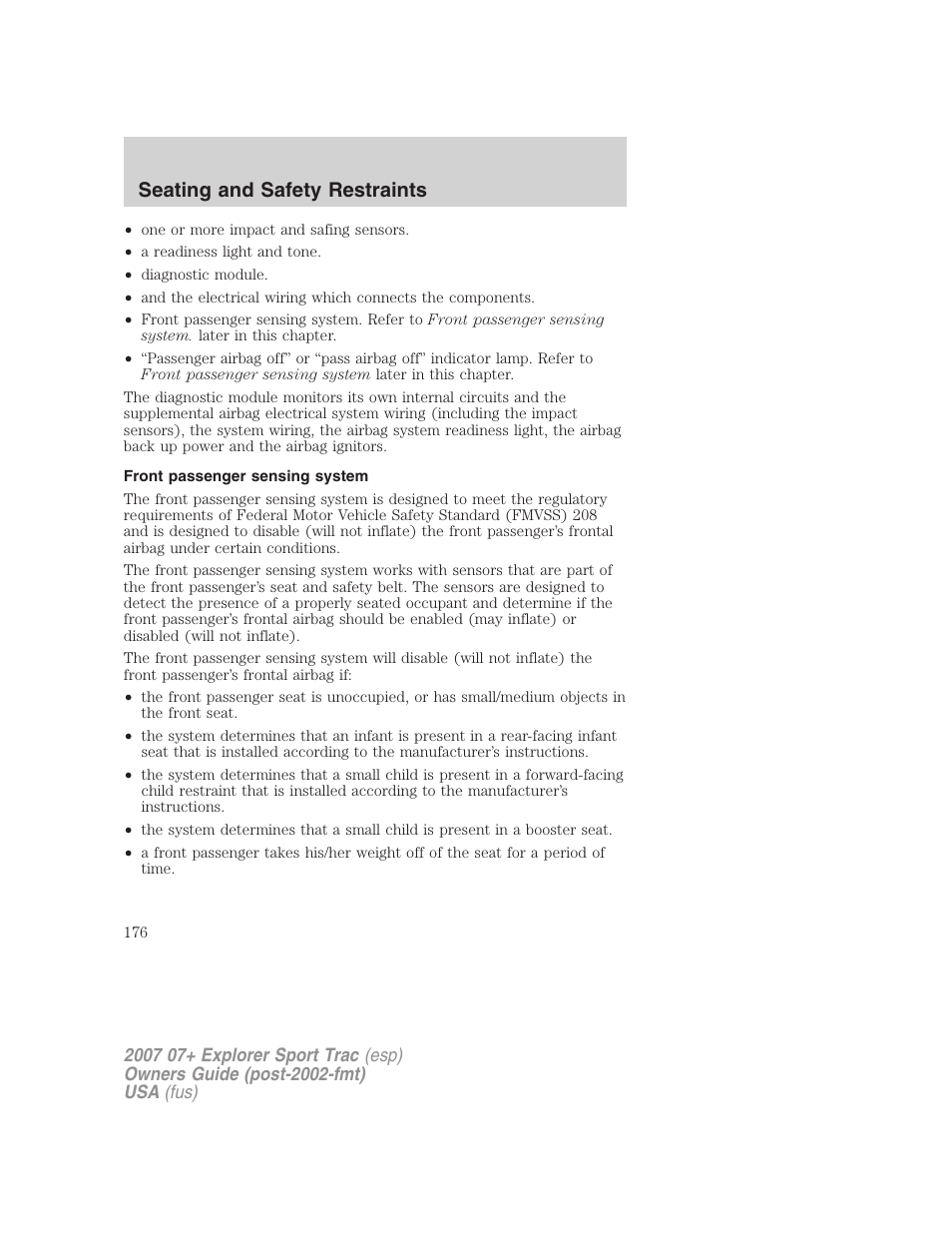 Front passenger sensing system, Seating and safety restraints | FORD 2004 User Manual | Page 176 / 360