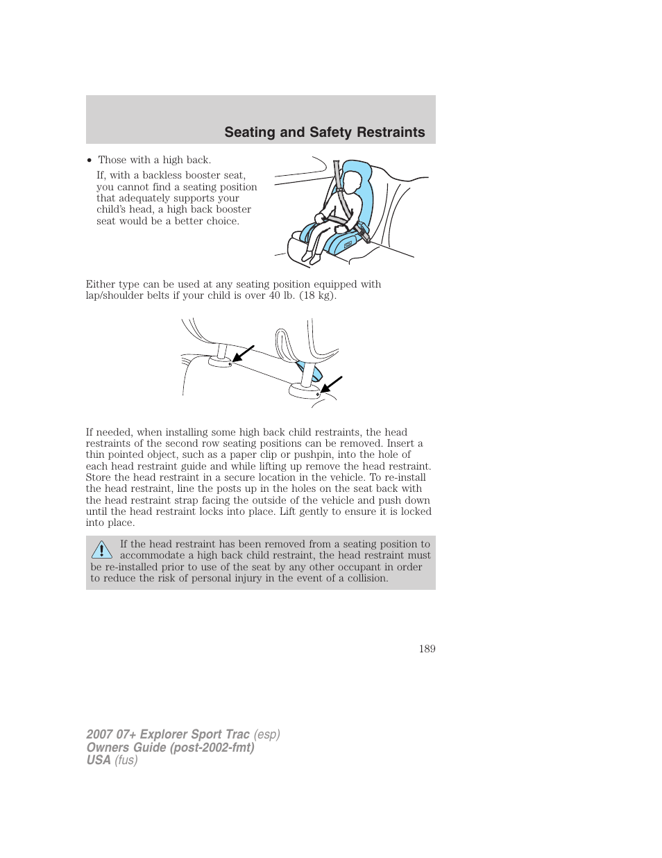 Seating and safety restraints | FORD 2004 User Manual | Page 189 / 360
