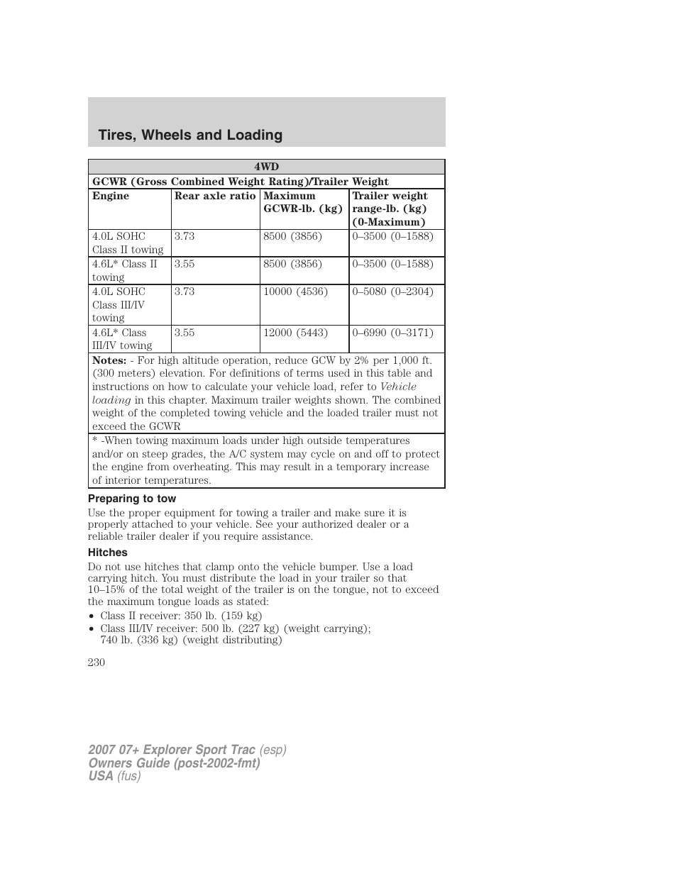 Preparing to tow, Hitches, Tires, wheels and loading | FORD 2004 User Manual | Page 230 / 360