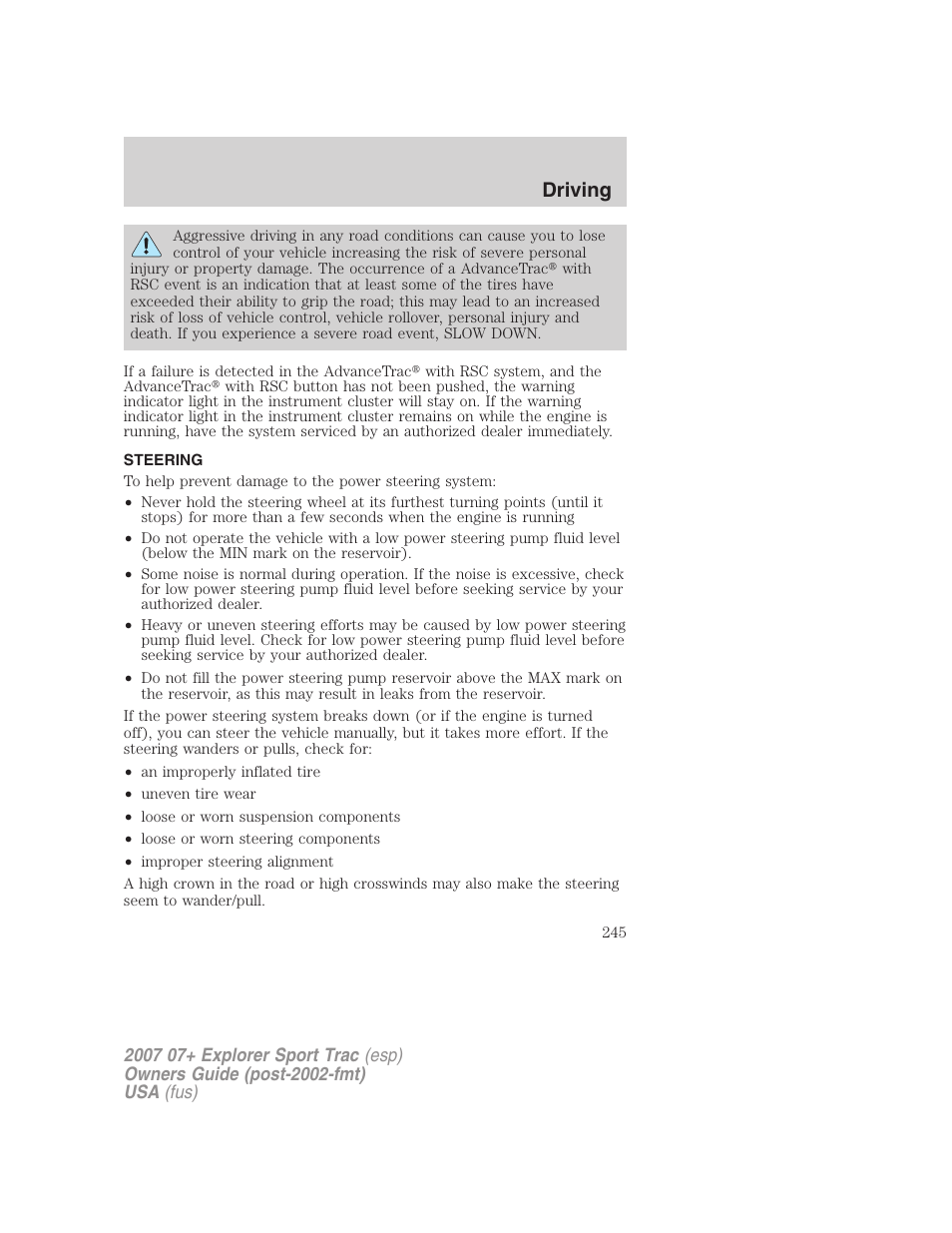 Steering, Driving | FORD 2004 User Manual | Page 245 / 360