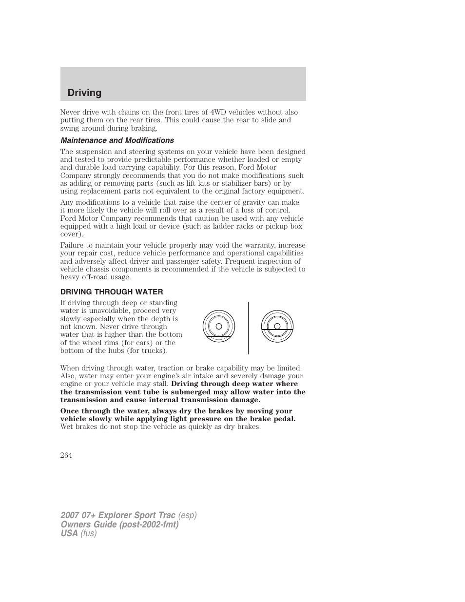 Maintenance and modifications, Driving through water, Driving | FORD 2004 User Manual | Page 264 / 360