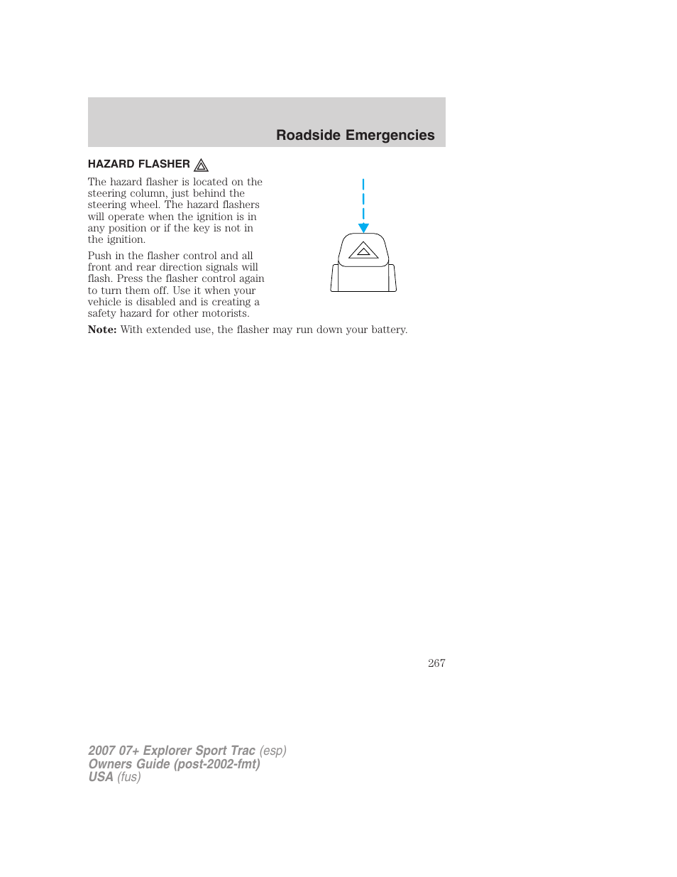 Hazard flasher, Hazard flasher switch, Roadside emergencies | FORD 2004 User Manual | Page 267 / 360