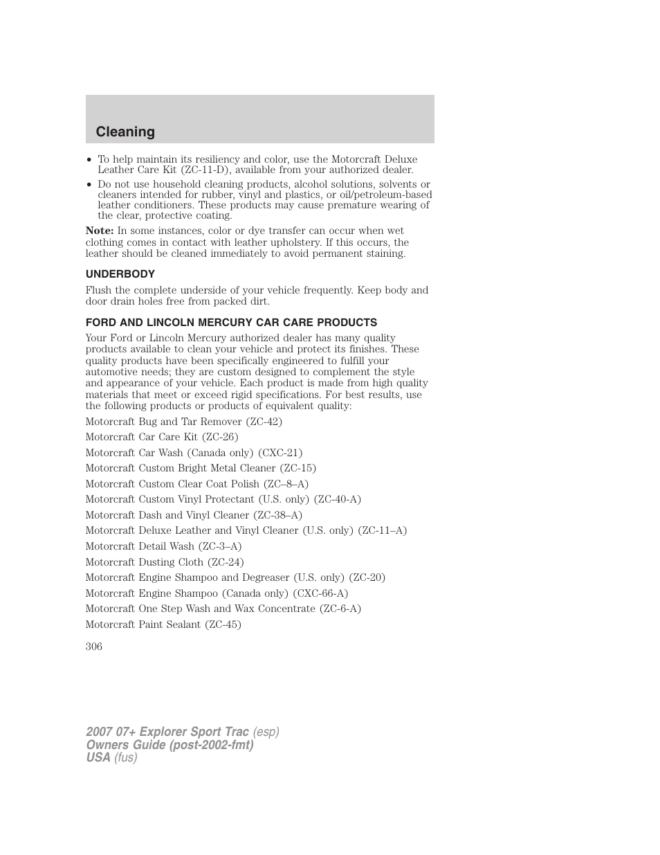 Underbody, Ford and lincoln mercury car care products, Cleaning | FORD 2004 User Manual | Page 306 / 360