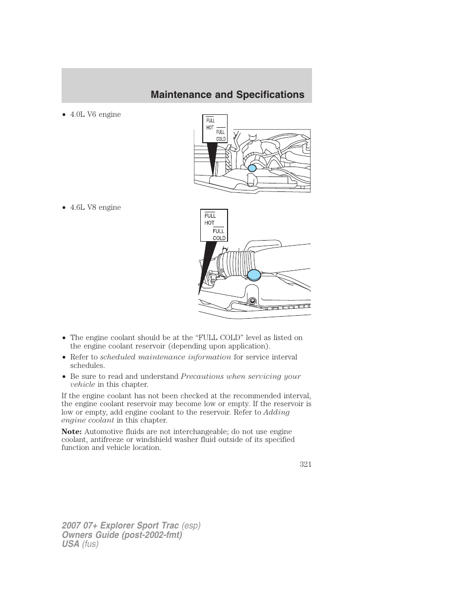 Maintenance and specifications | FORD 2004 User Manual | Page 321 / 360