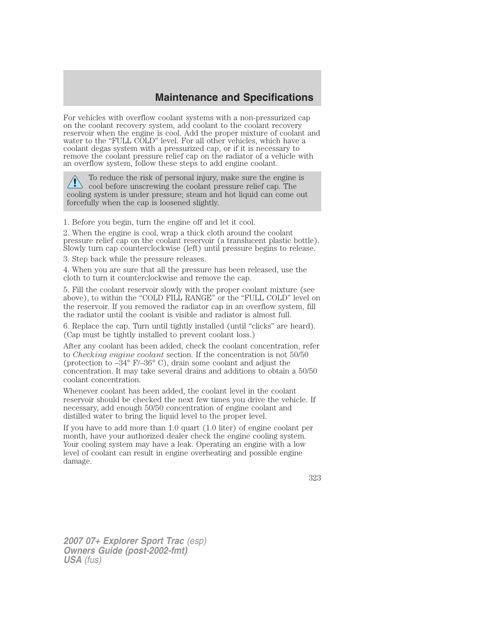 Maintenance and specifications | FORD 2004 User Manual | Page 323 / 360