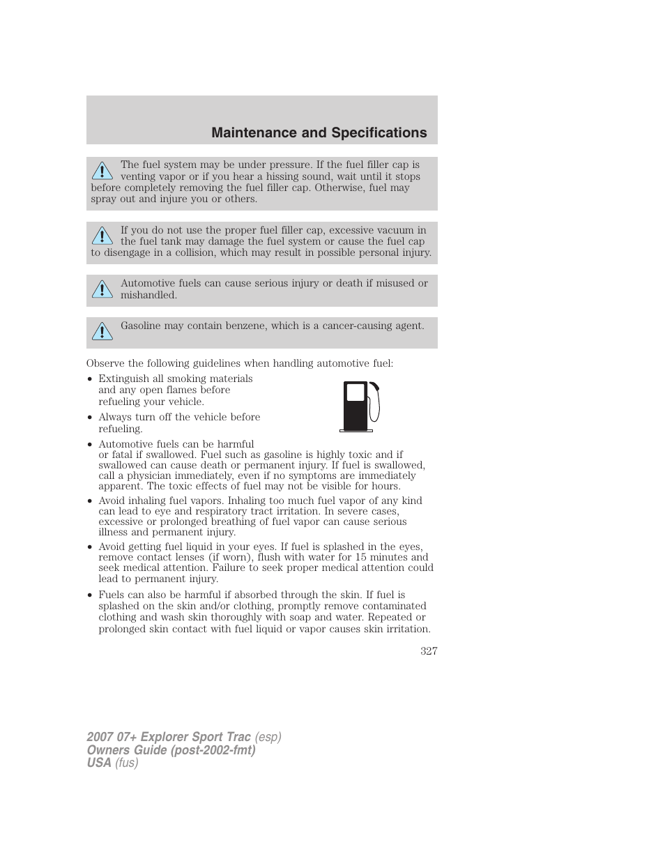 Maintenance and specifications | FORD 2004 User Manual | Page 327 / 360
