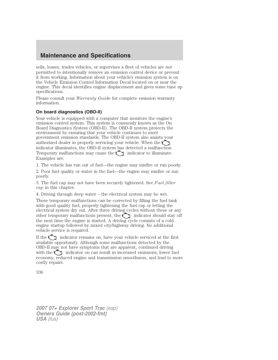 On board diagnostics (obd-ii), Maintenance and specifications | FORD 2004 User Manual | Page 336 / 360