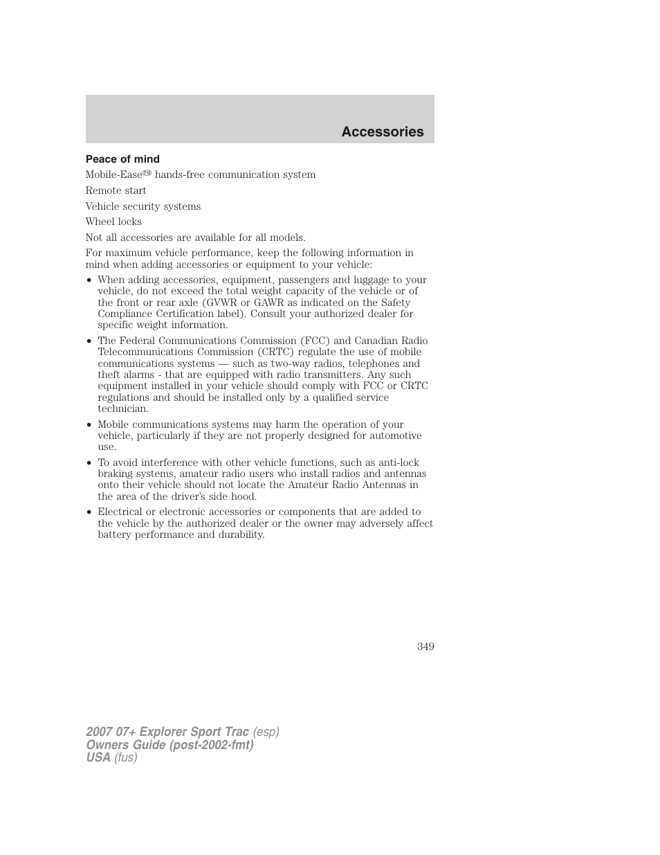 Peace of mind, Accessories | FORD 2004 User Manual | Page 349 / 360