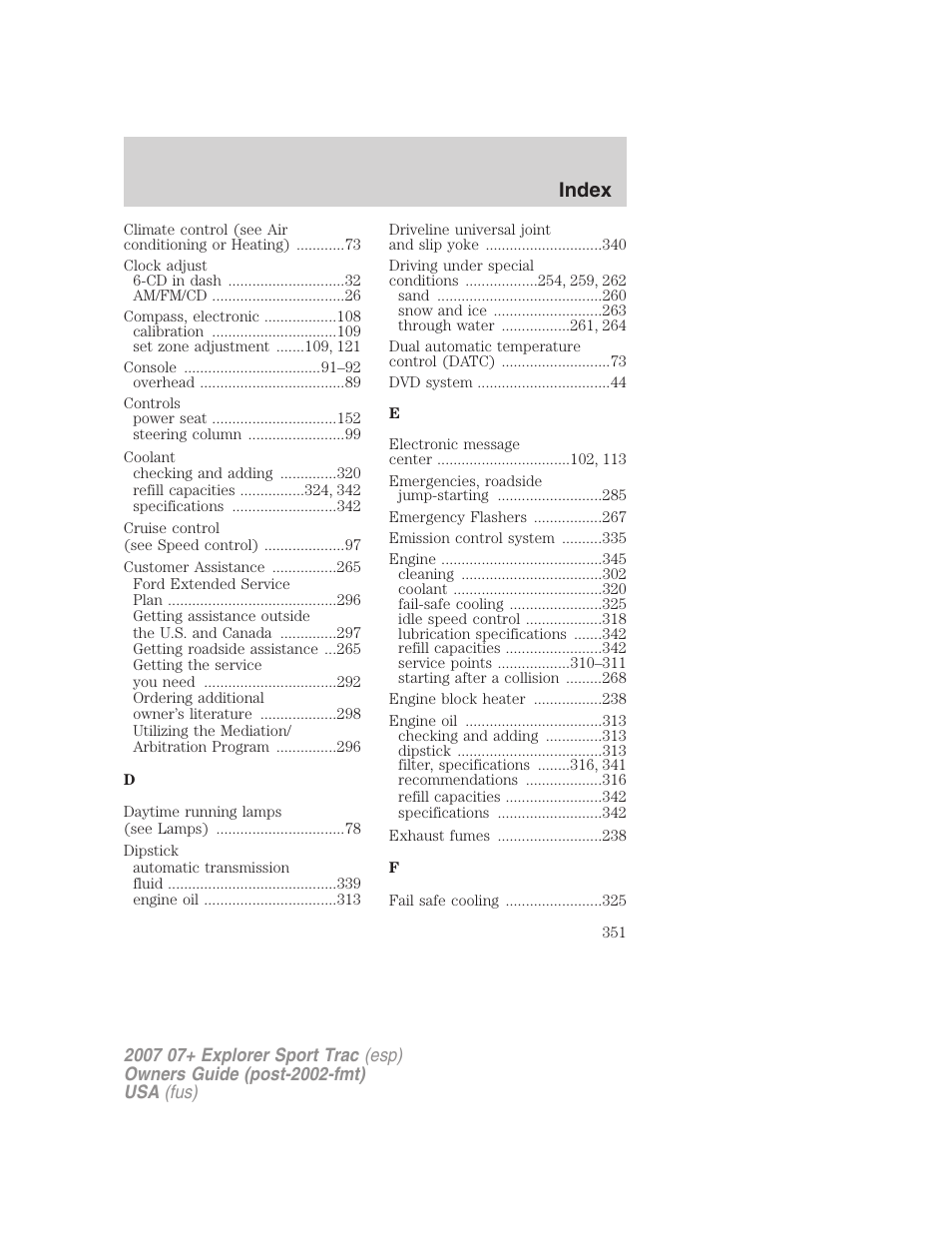 Index | FORD 2004 User Manual | Page 351 / 360