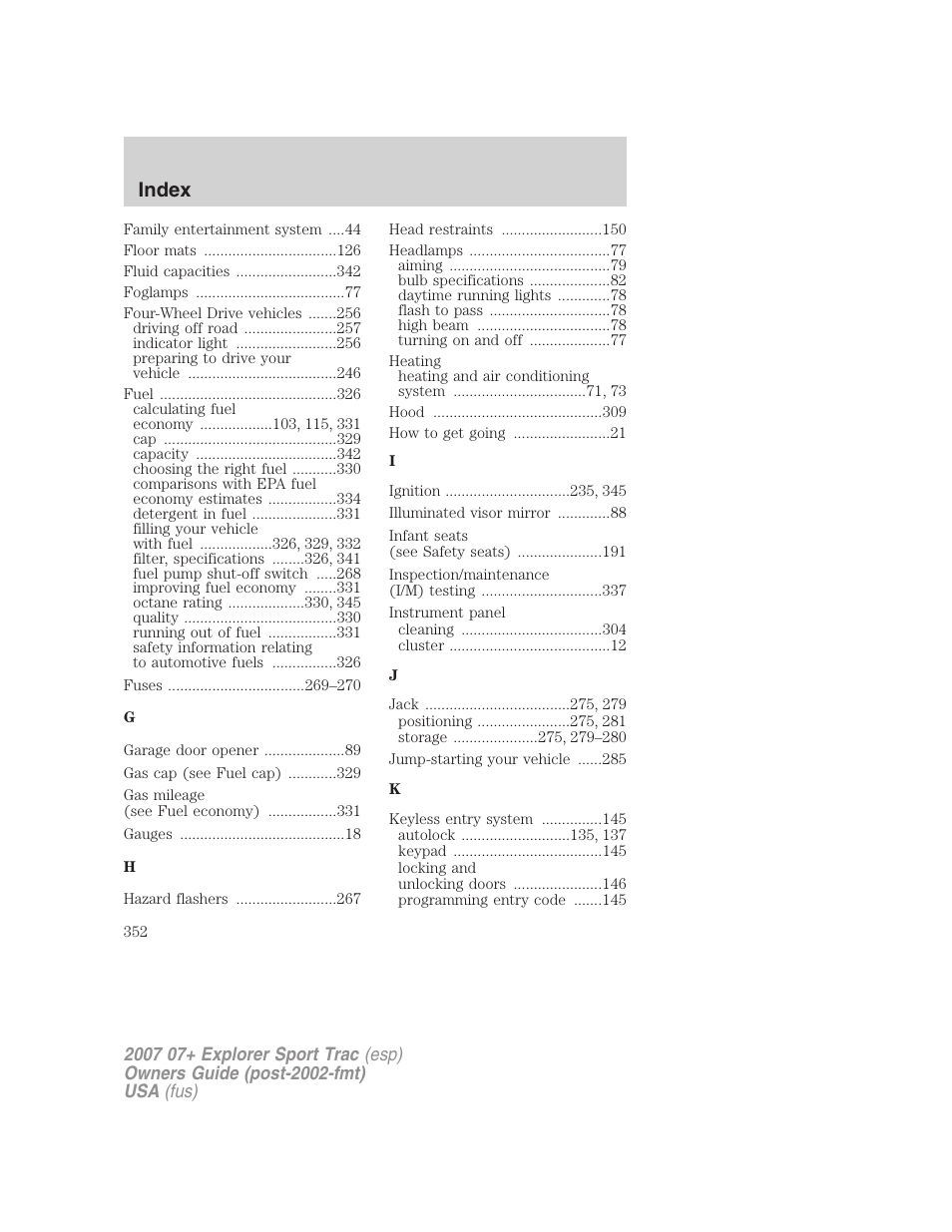 Index | FORD 2004 User Manual | Page 352 / 360