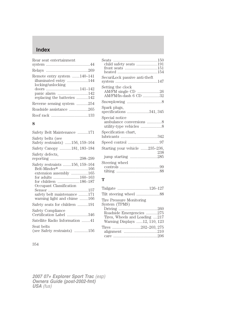 Index | FORD 2004 User Manual | Page 354 / 360