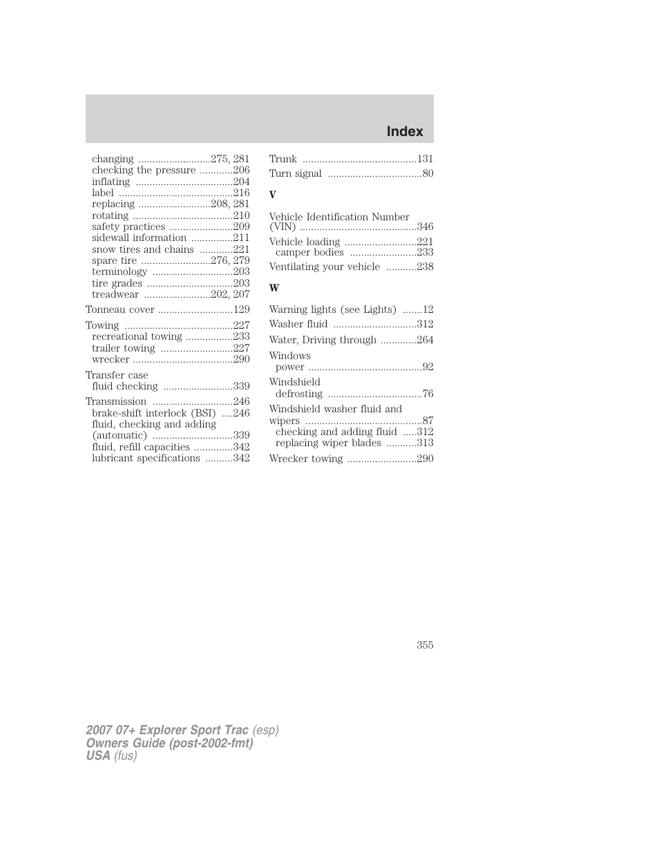 Index | FORD 2004 User Manual | Page 355 / 360