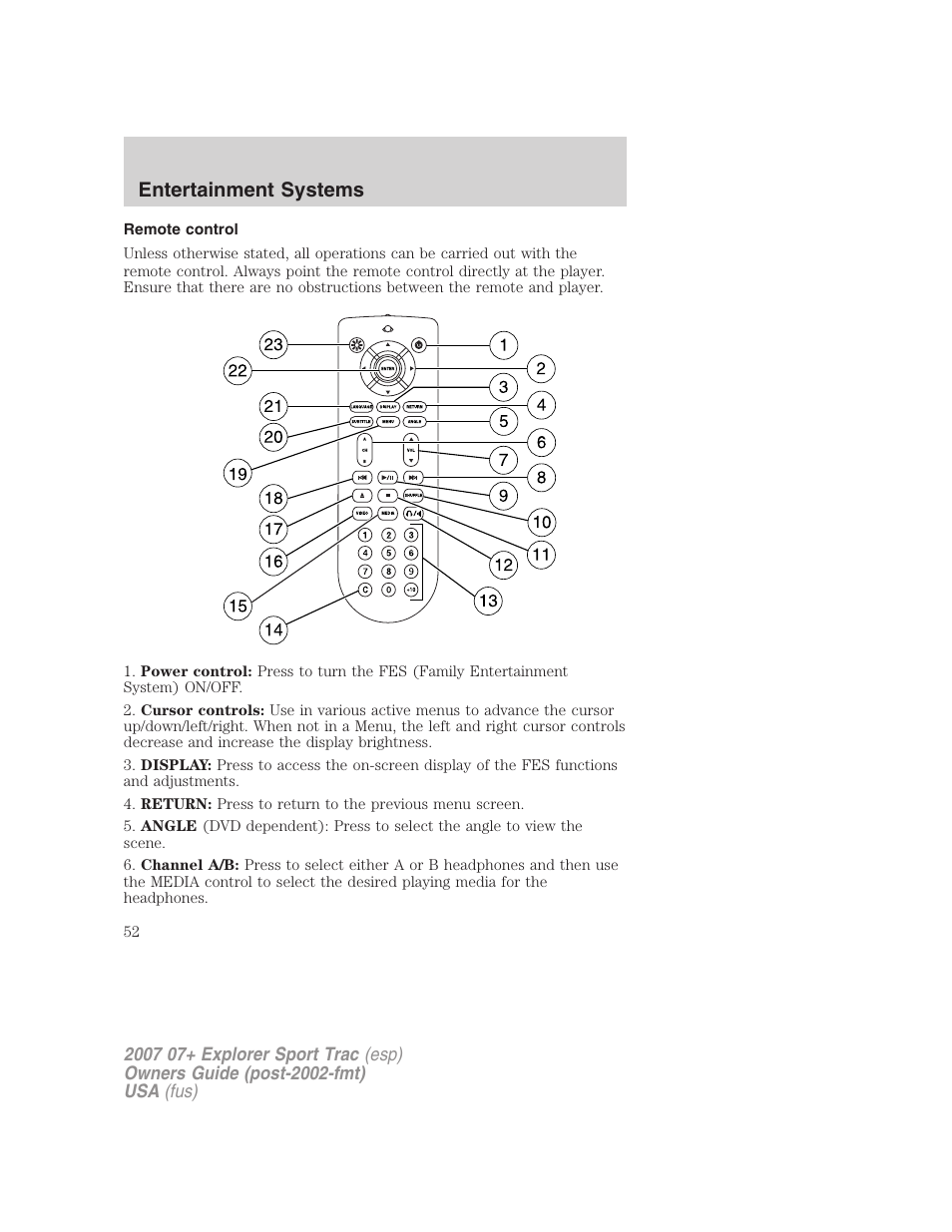 Remote control, Entertainment systems | FORD 2004 User Manual | Page 52 / 360