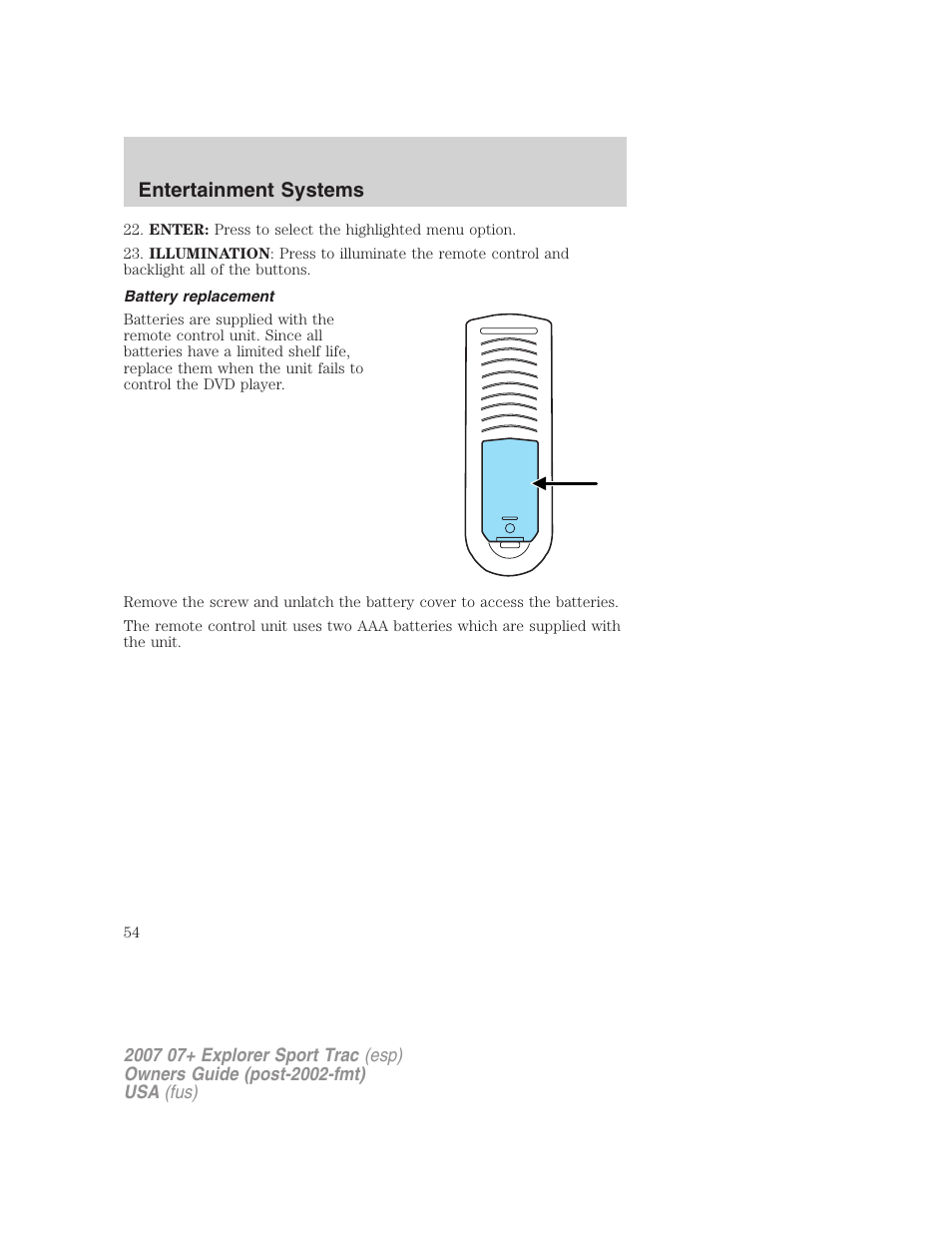 Battery replacement, Entertainment systems | FORD 2004 User Manual | Page 54 / 360