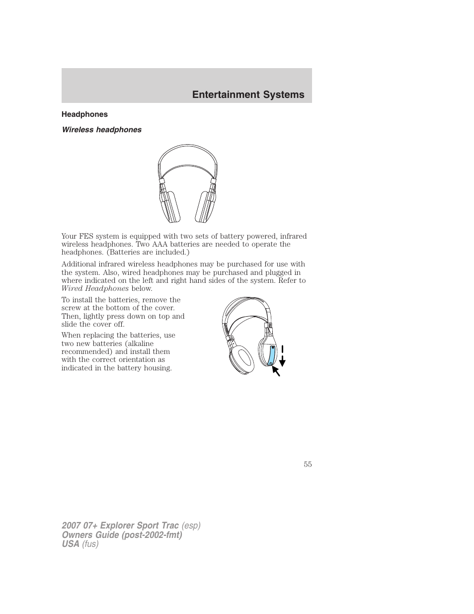 Headphones, Wireless headphones, Entertainment systems | FORD 2004 User Manual | Page 55 / 360