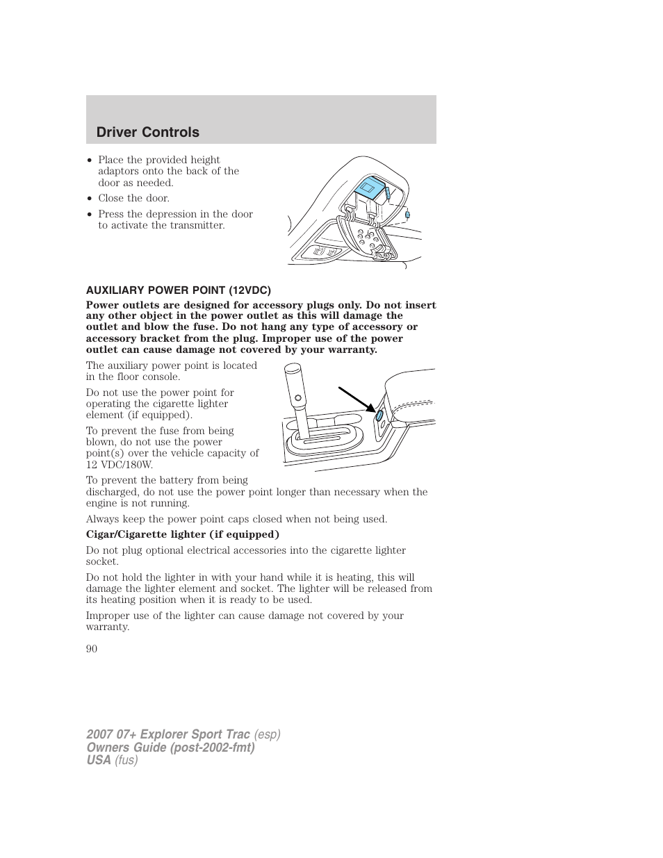 Auxiliary power point (12vdc), Driver controls | FORD 2004 User Manual | Page 90 / 360