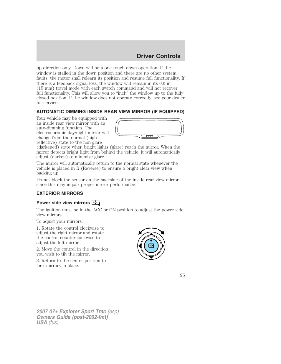 Exterior mirrors, Power side view mirrors, Mirrors | Driver controls | FORD 2004 User Manual | Page 95 / 360