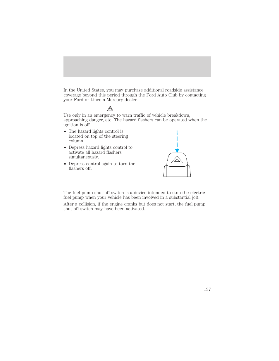 Roadside emergencies | FORD 2000 Crown Victoria User Manual | Page 137 / 224