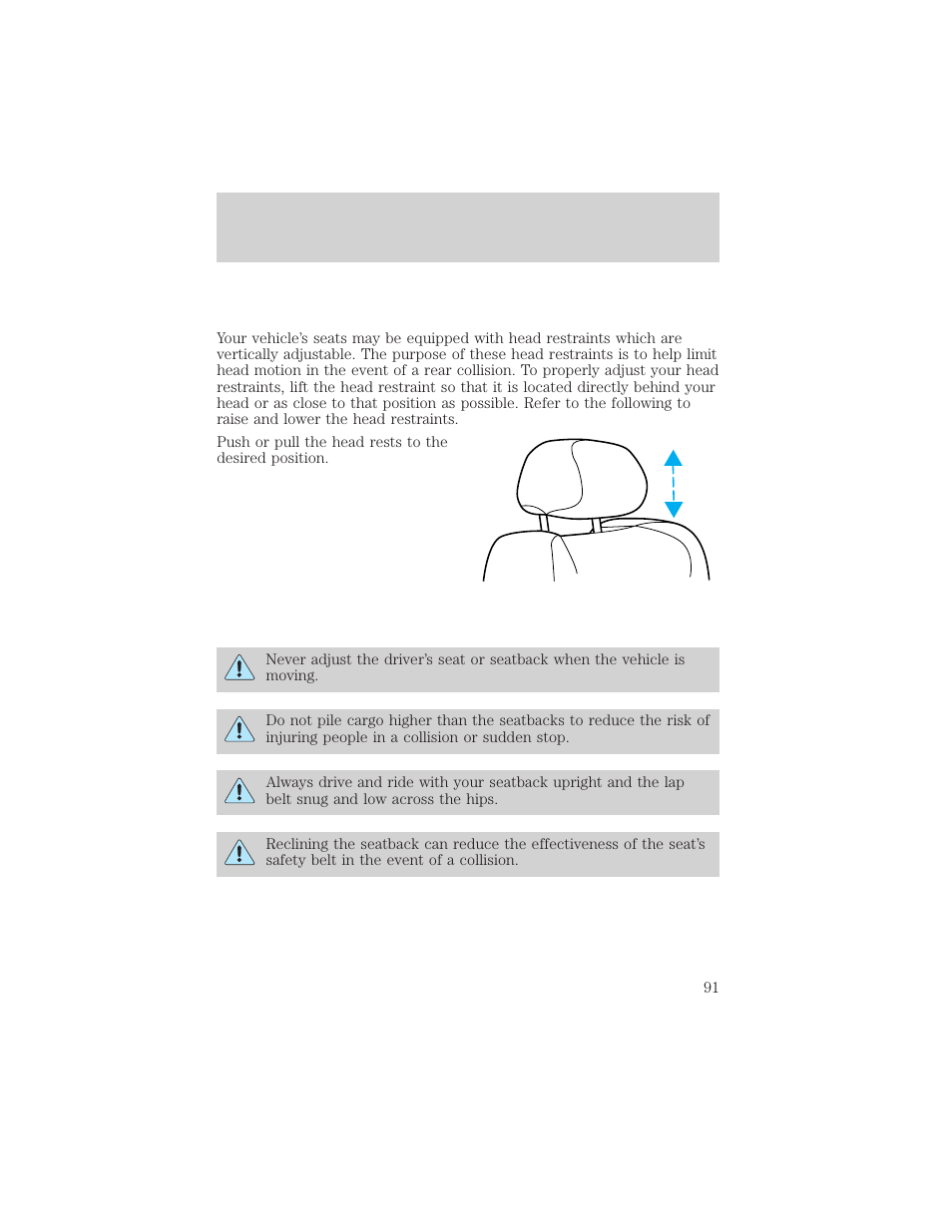 Seating and safety restraints | FORD 2000 Crown Victoria User Manual | Page 91 / 224