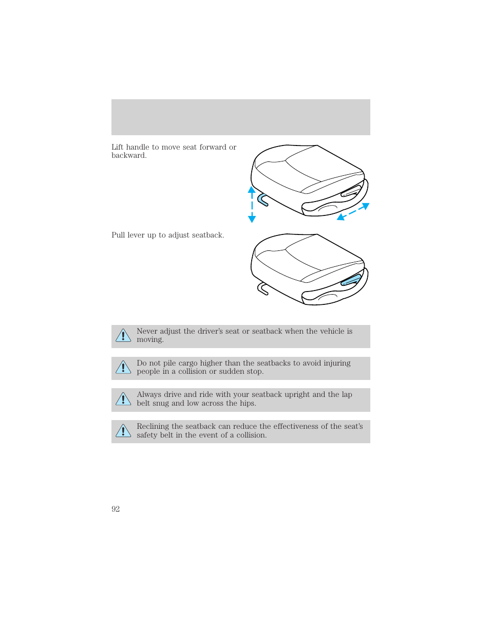 Seating and safety restraints | FORD 2000 Crown Victoria User Manual | Page 92 / 224