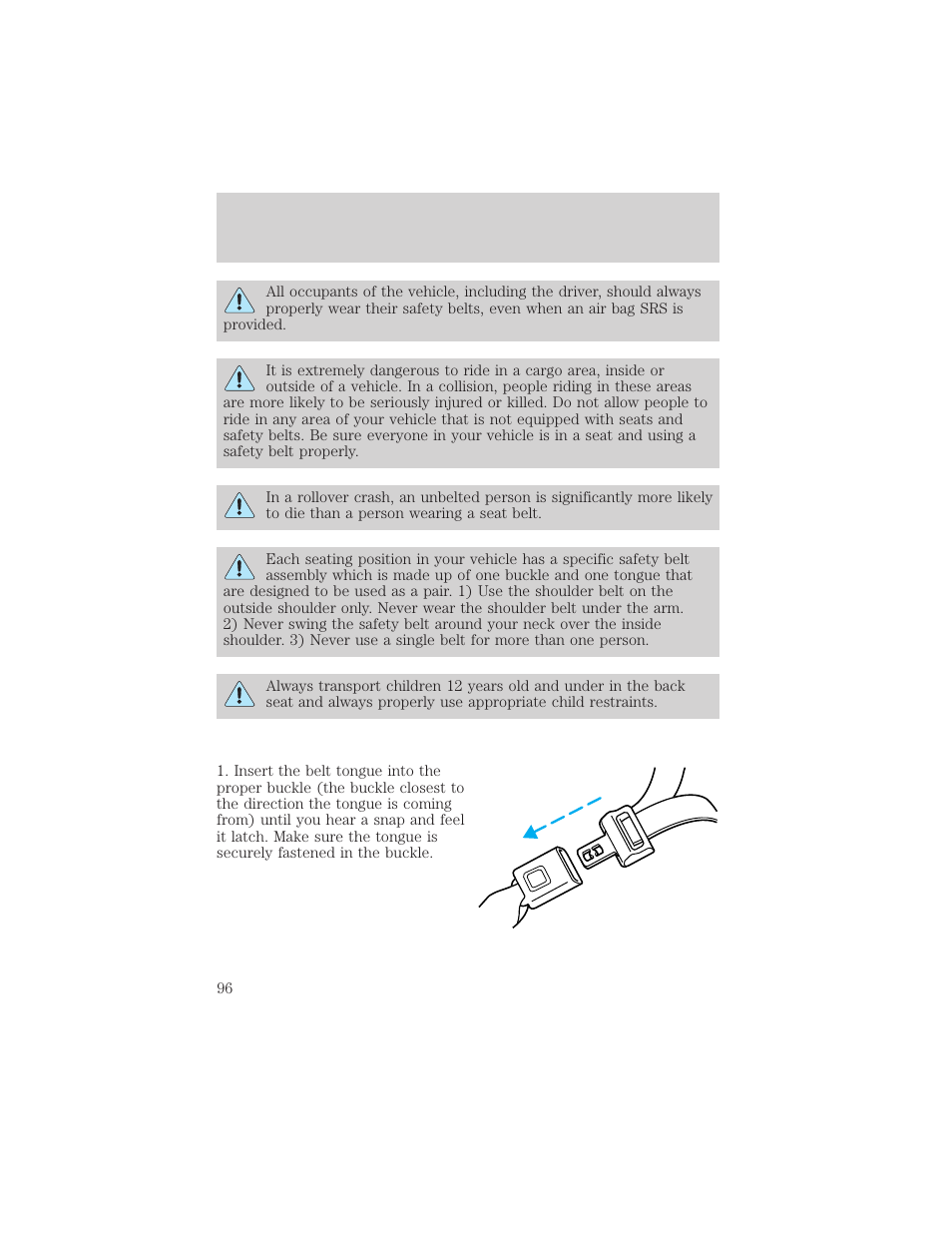 Seating and safety restraints | FORD 2000 Crown Victoria User Manual | Page 96 / 224