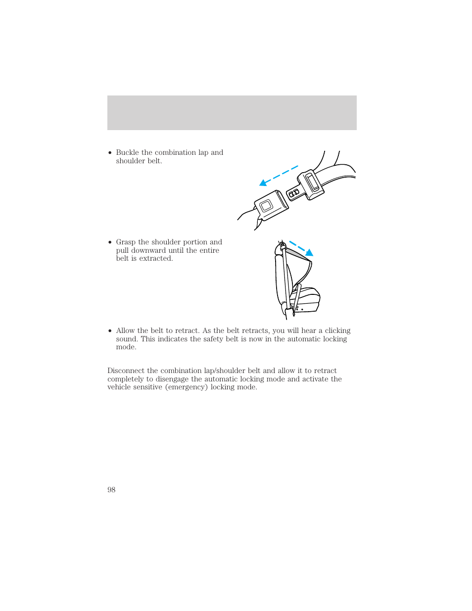 Seating and safety restraints | FORD 2000 Crown Victoria User Manual | Page 98 / 224