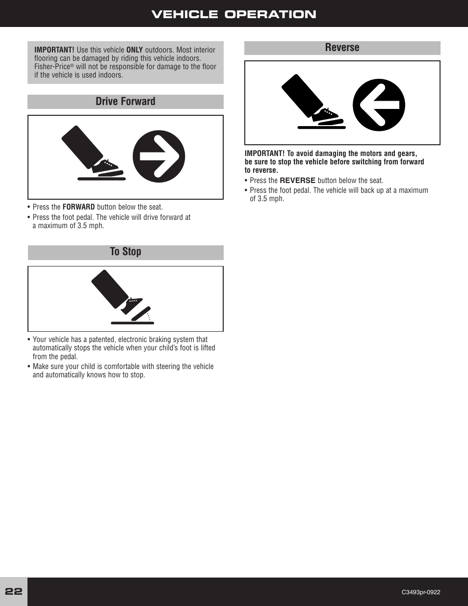 Vehicle operation, Drive forward to stop, Reverse | FORD F-150 C3493 User Manual | Page 22 / 28