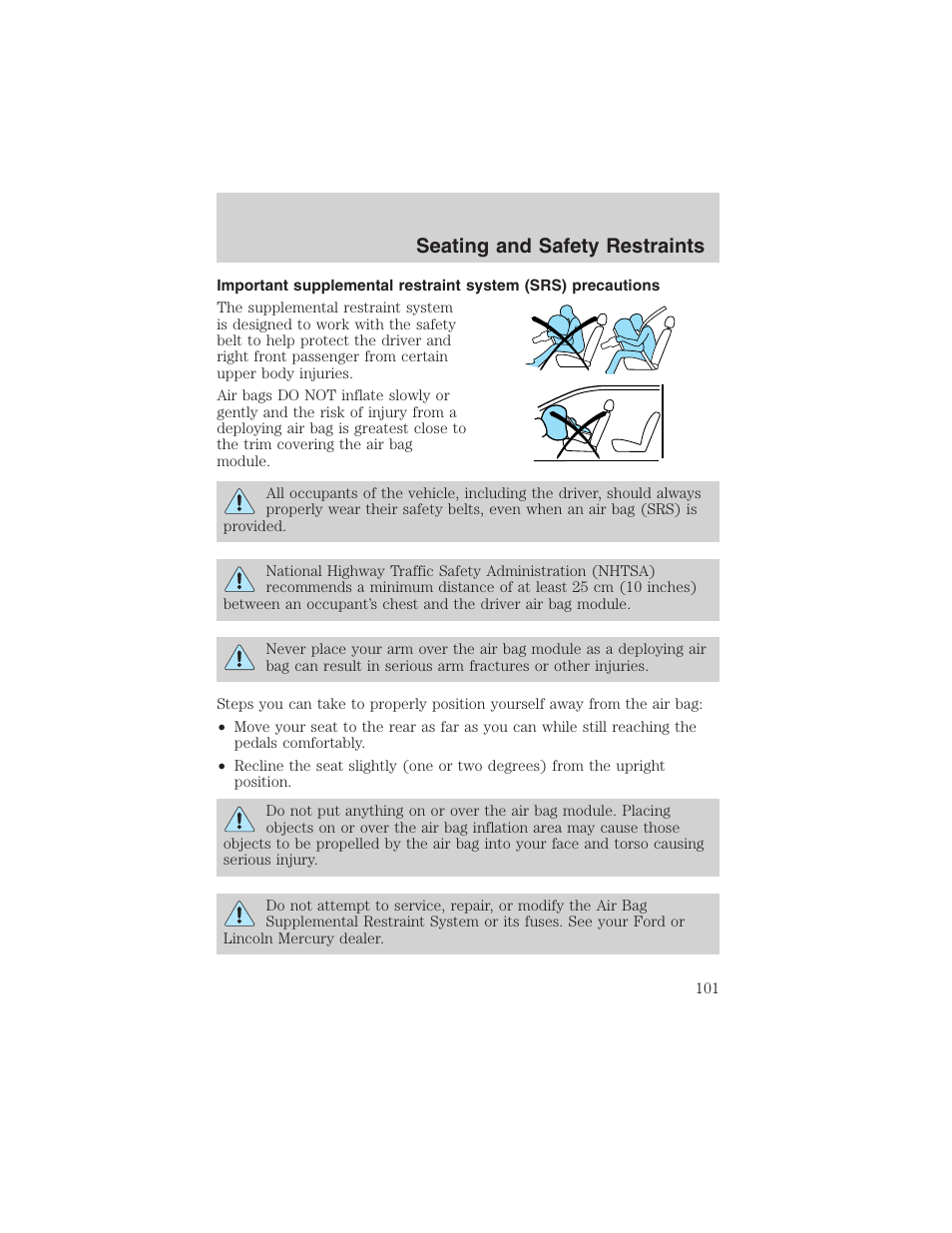 Seating and safety restraints | FORD 2002 Thunderbird User Manual | Page 101 / 232