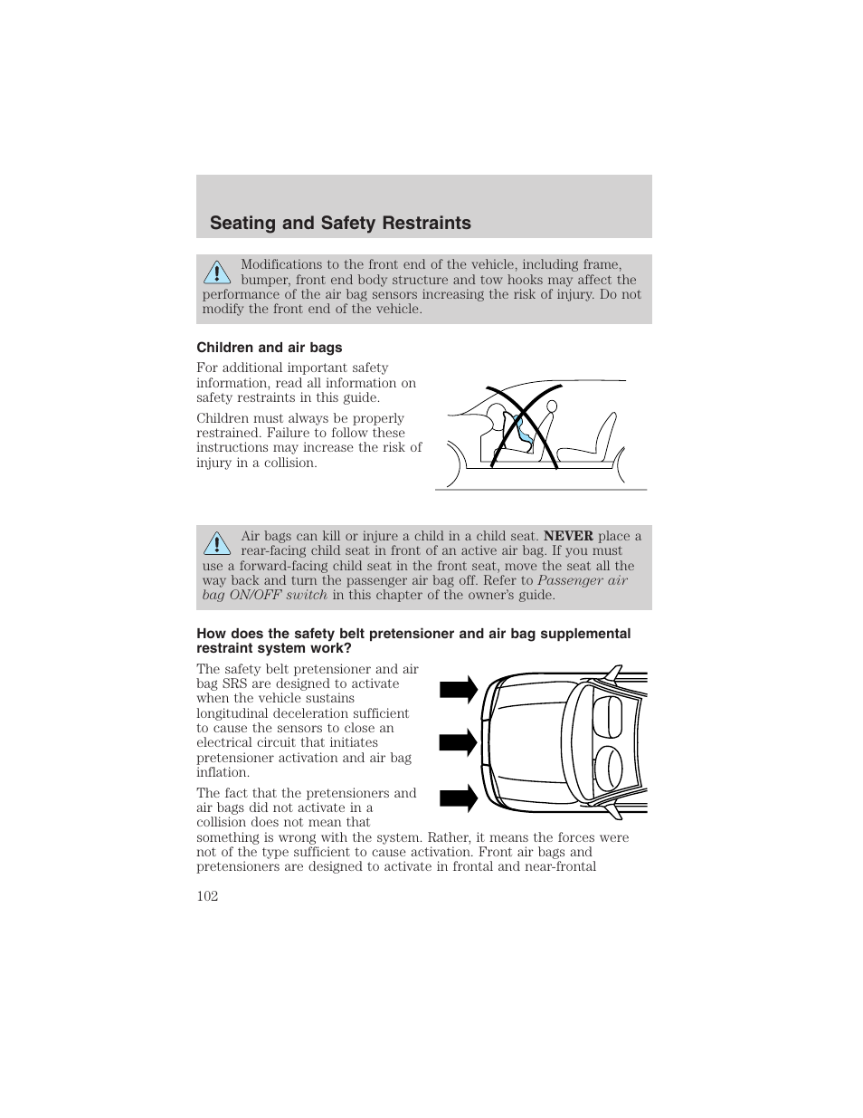 Seating and safety restraints | FORD 2002 Thunderbird User Manual | Page 102 / 232