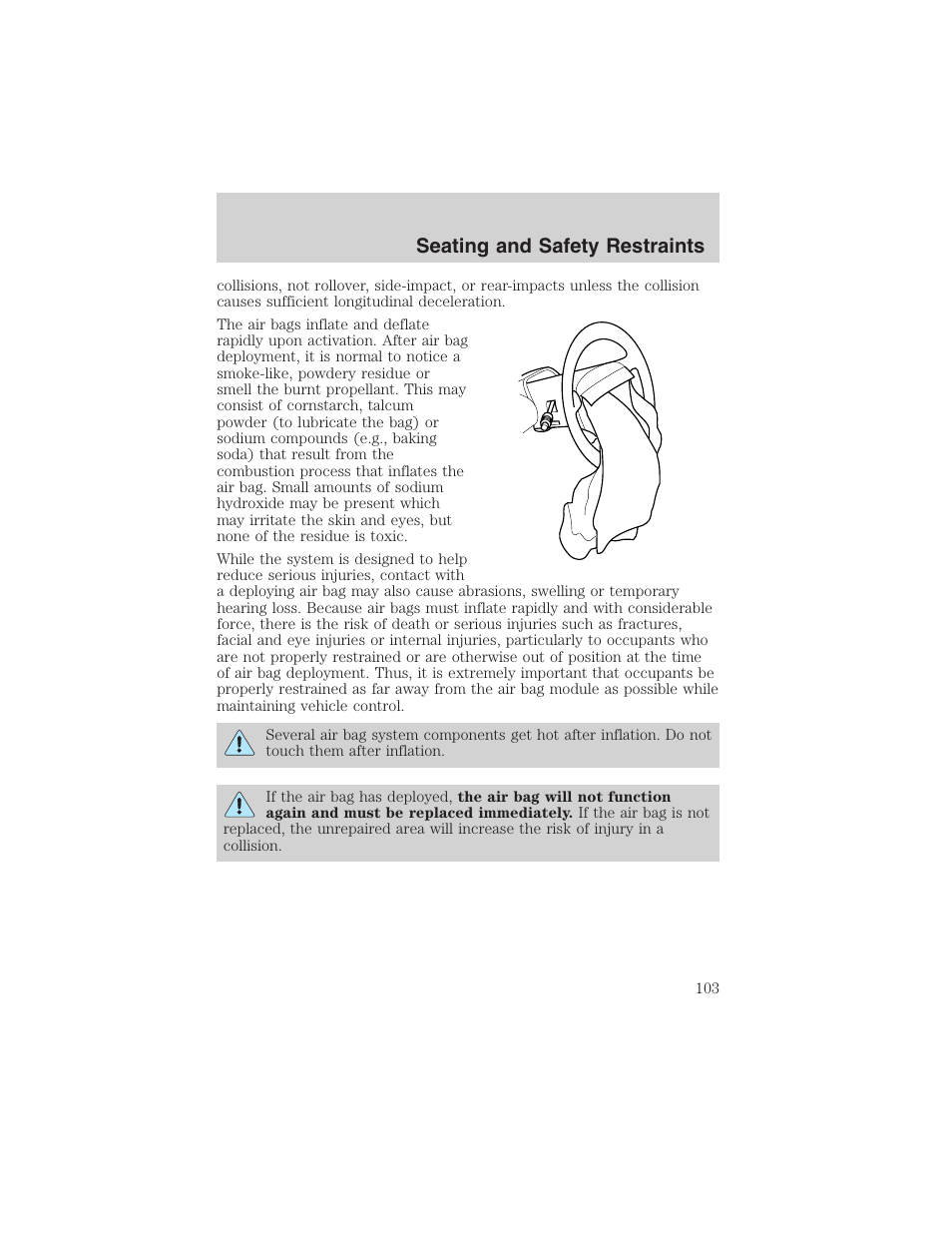 Seating and safety restraints | FORD 2002 Thunderbird User Manual | Page 103 / 232