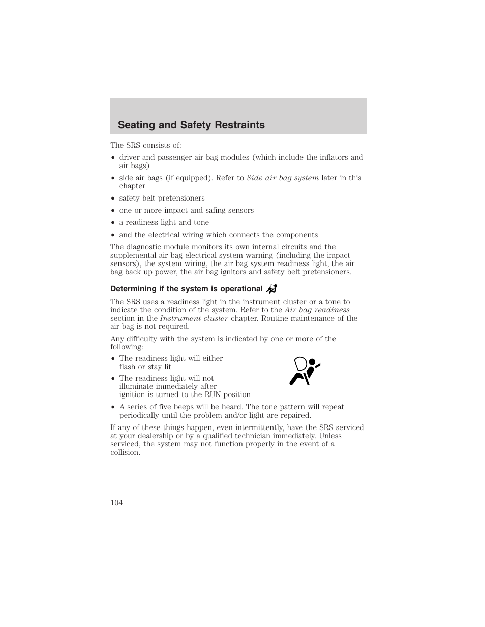 Seating and safety restraints | FORD 2002 Thunderbird User Manual | Page 104 / 232