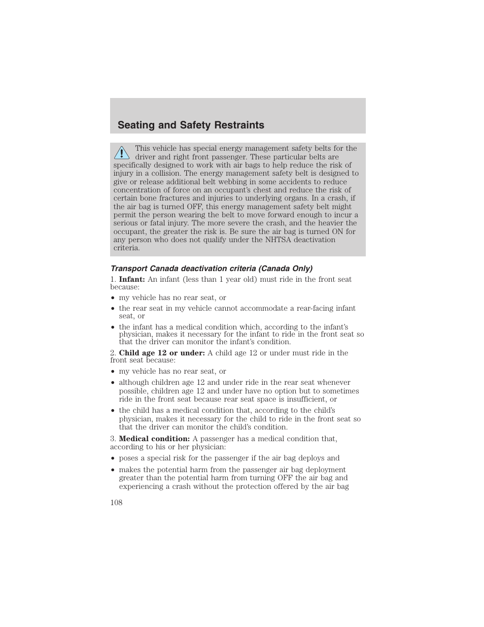 Seating and safety restraints | FORD 2002 Thunderbird User Manual | Page 108 / 232