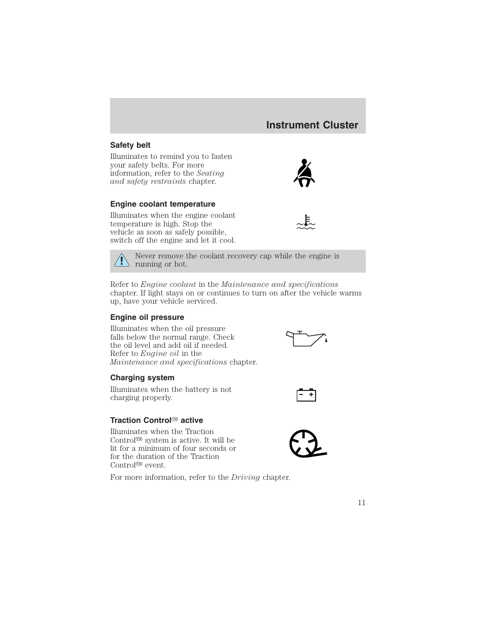 Instrument cluster | FORD 2002 Thunderbird User Manual | Page 11 / 232