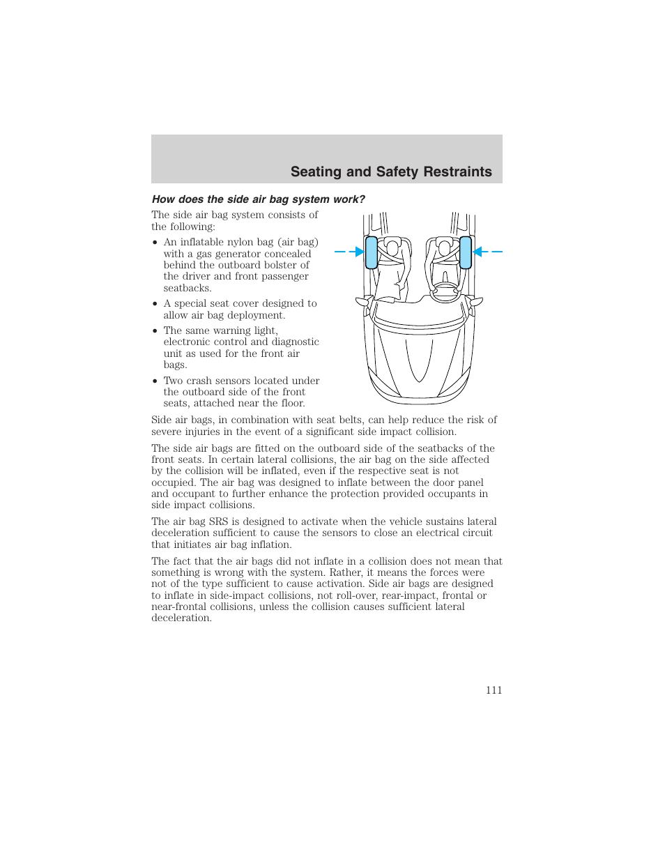 Seating and safety restraints | FORD 2002 Thunderbird User Manual | Page 111 / 232
