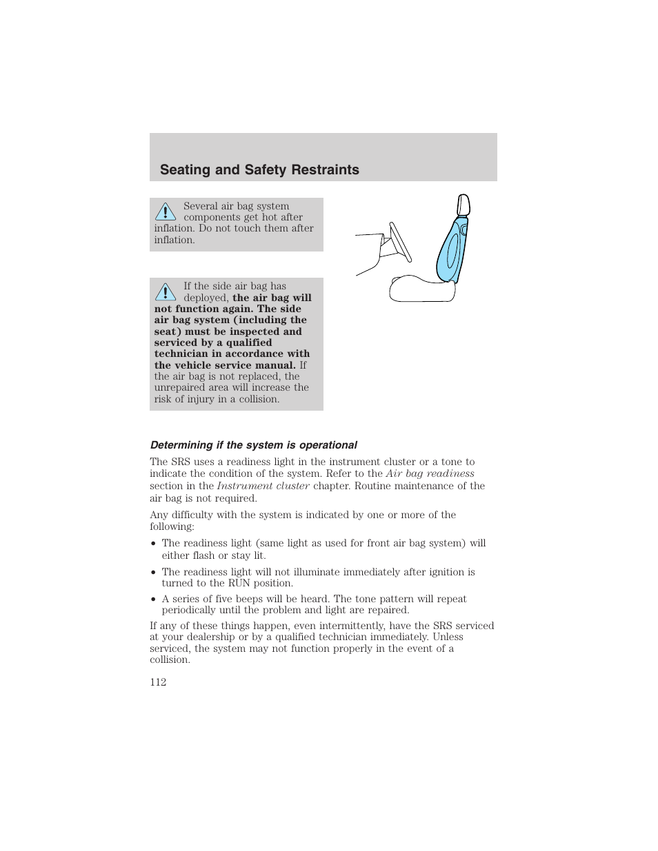 Seating and safety restraints | FORD 2002 Thunderbird User Manual | Page 112 / 232