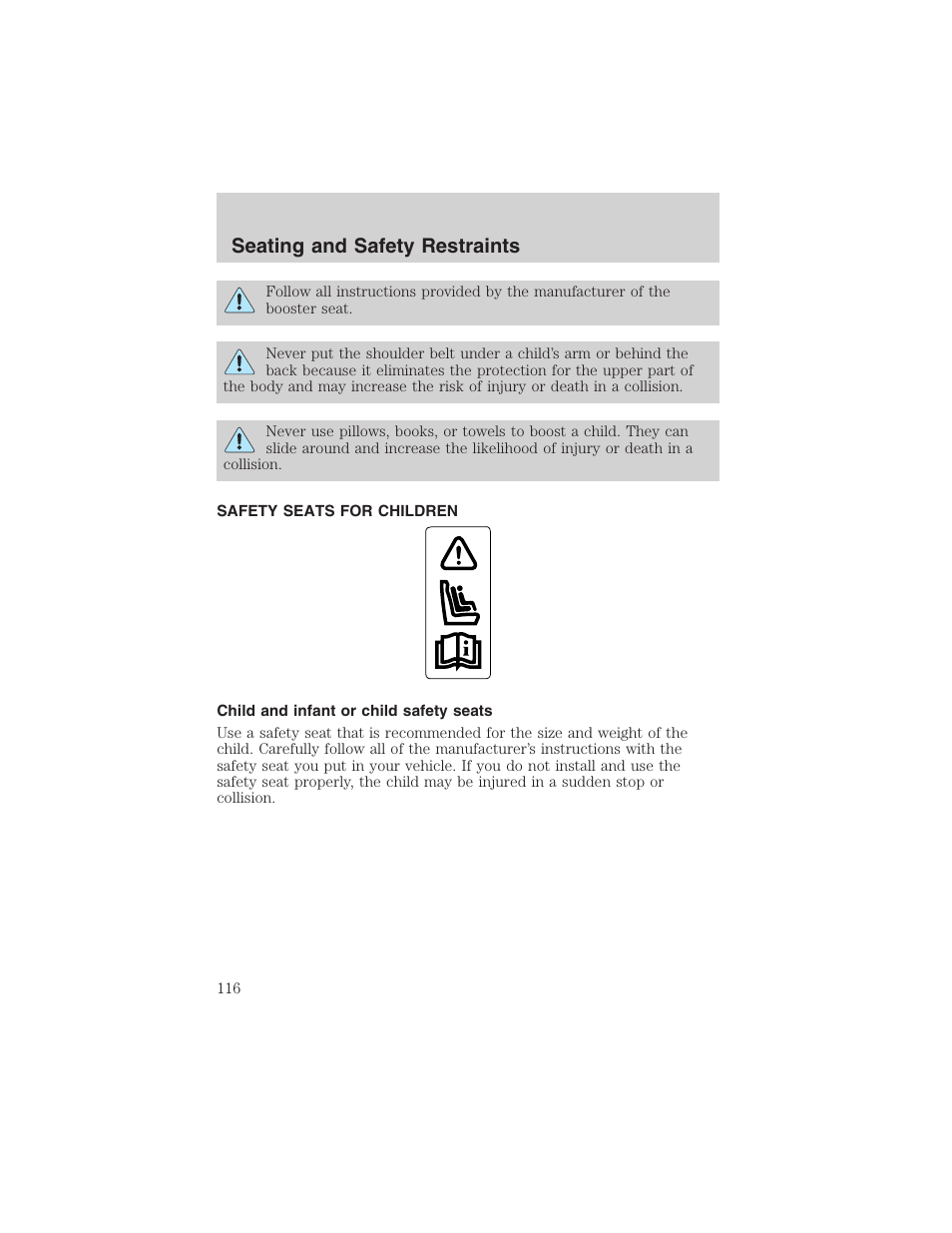 Seating and safety restraints | FORD 2002 Thunderbird User Manual | Page 116 / 232