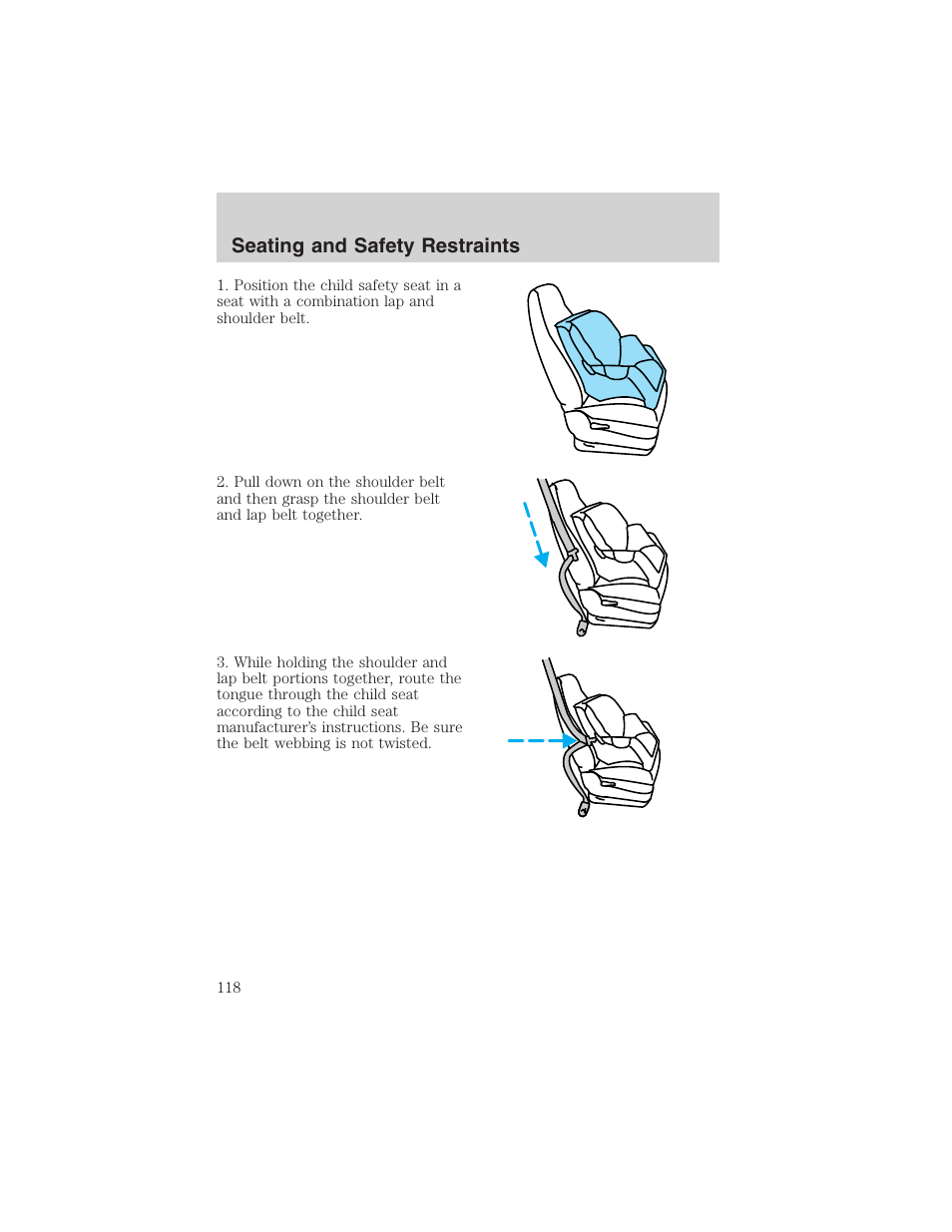 Seating and safety restraints | FORD 2002 Thunderbird User Manual | Page 118 / 232