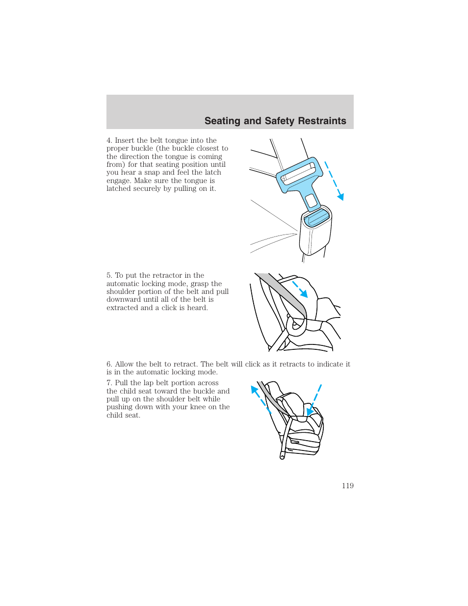 Seating and safety restraints | FORD 2002 Thunderbird User Manual | Page 119 / 232