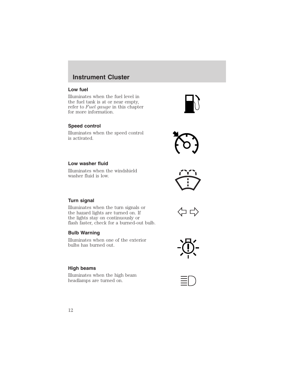 Instrument cluster | FORD 2002 Thunderbird User Manual | Page 12 / 232
