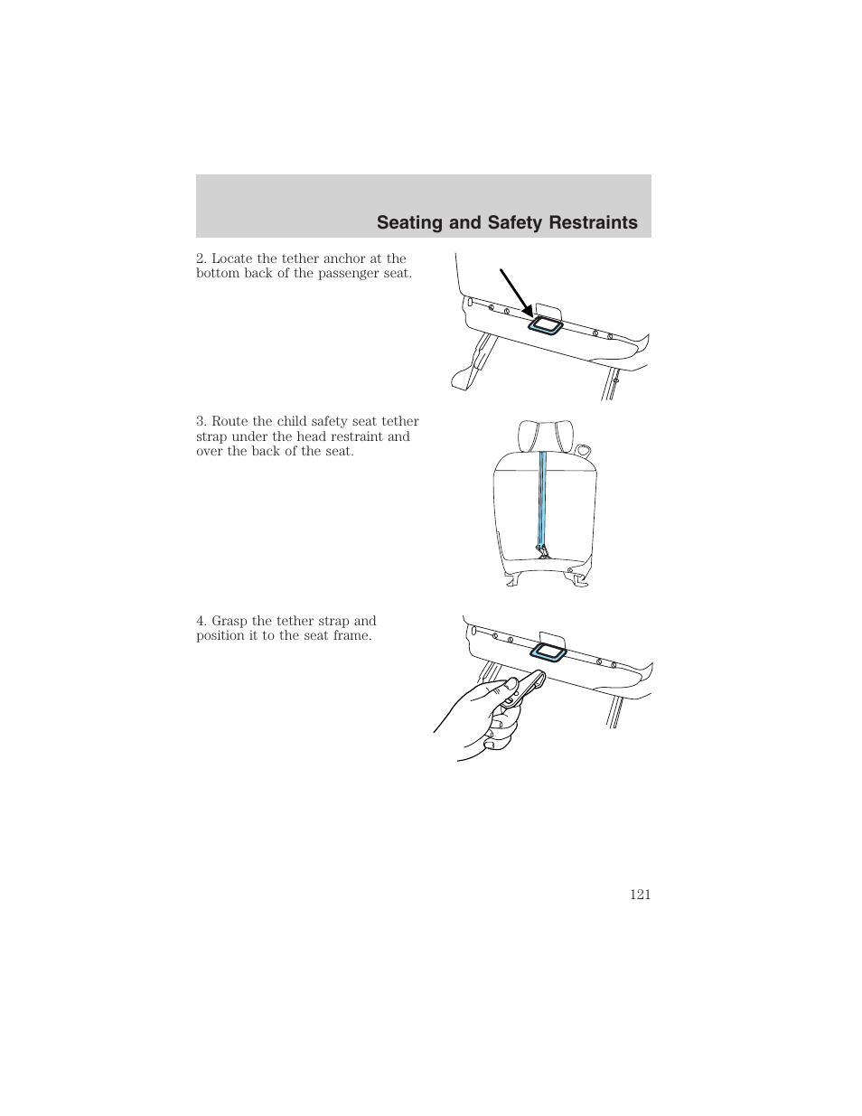 Seating and safety restraints | FORD 2002 Thunderbird User Manual | Page 121 / 232