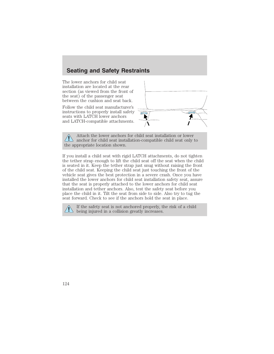 Seating and safety restraints | FORD 2002 Thunderbird User Manual | Page 124 / 232