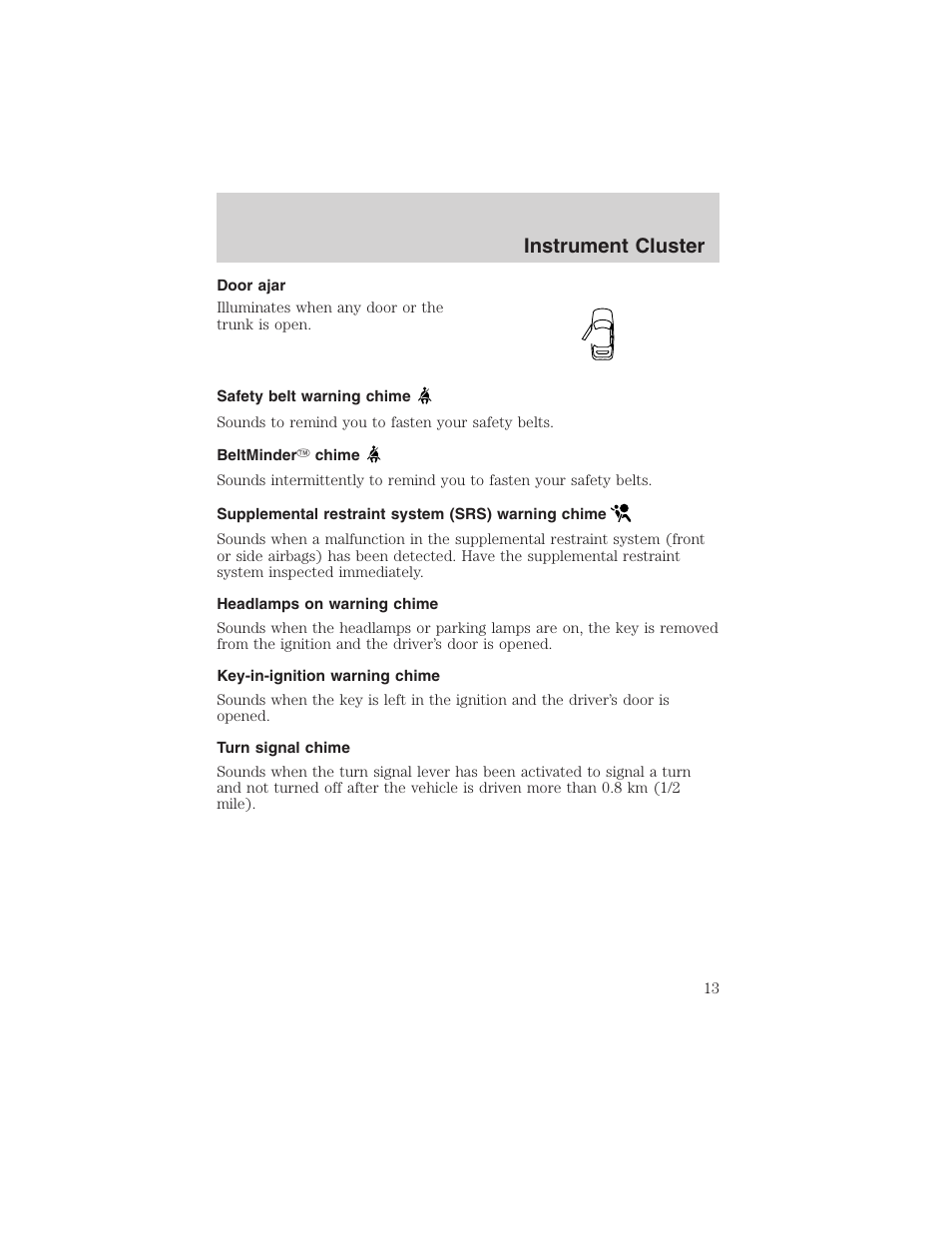 Instrument cluster | FORD 2002 Thunderbird User Manual | Page 13 / 232