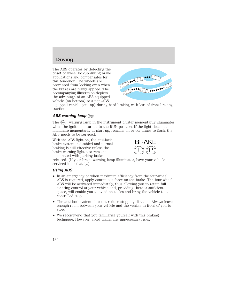 P! brake, Driving | FORD 2002 Thunderbird User Manual | Page 130 / 232