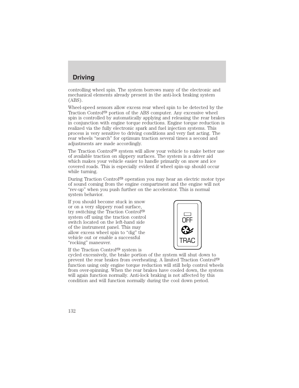 Off trac, Driving | FORD 2002 Thunderbird User Manual | Page 132 / 232