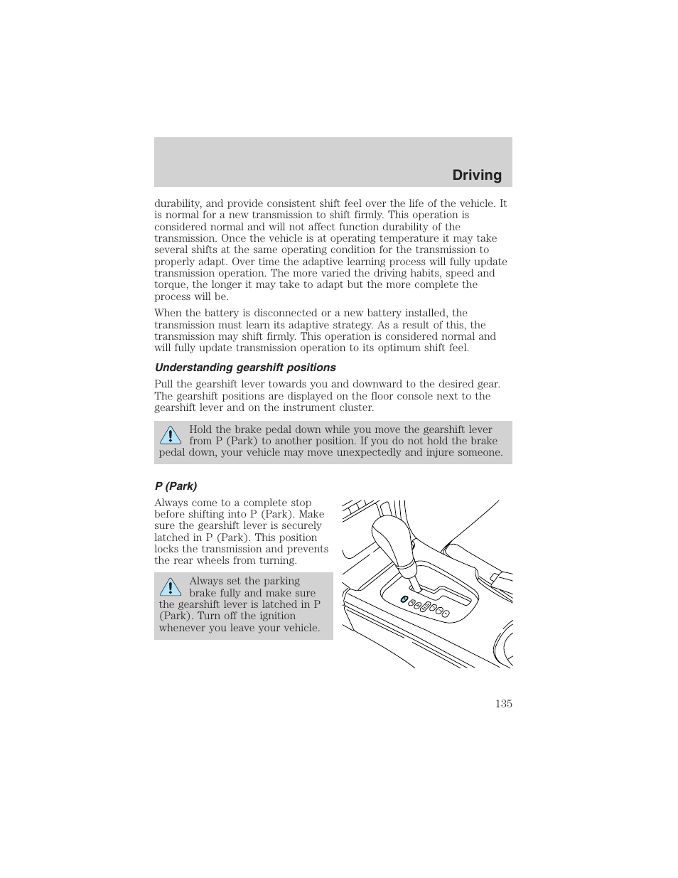 Driving | FORD 2002 Thunderbird User Manual | Page 135 / 232