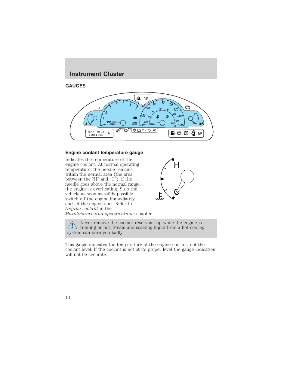 Instrument cluster | FORD 2002 Thunderbird User Manual | Page 14 / 232