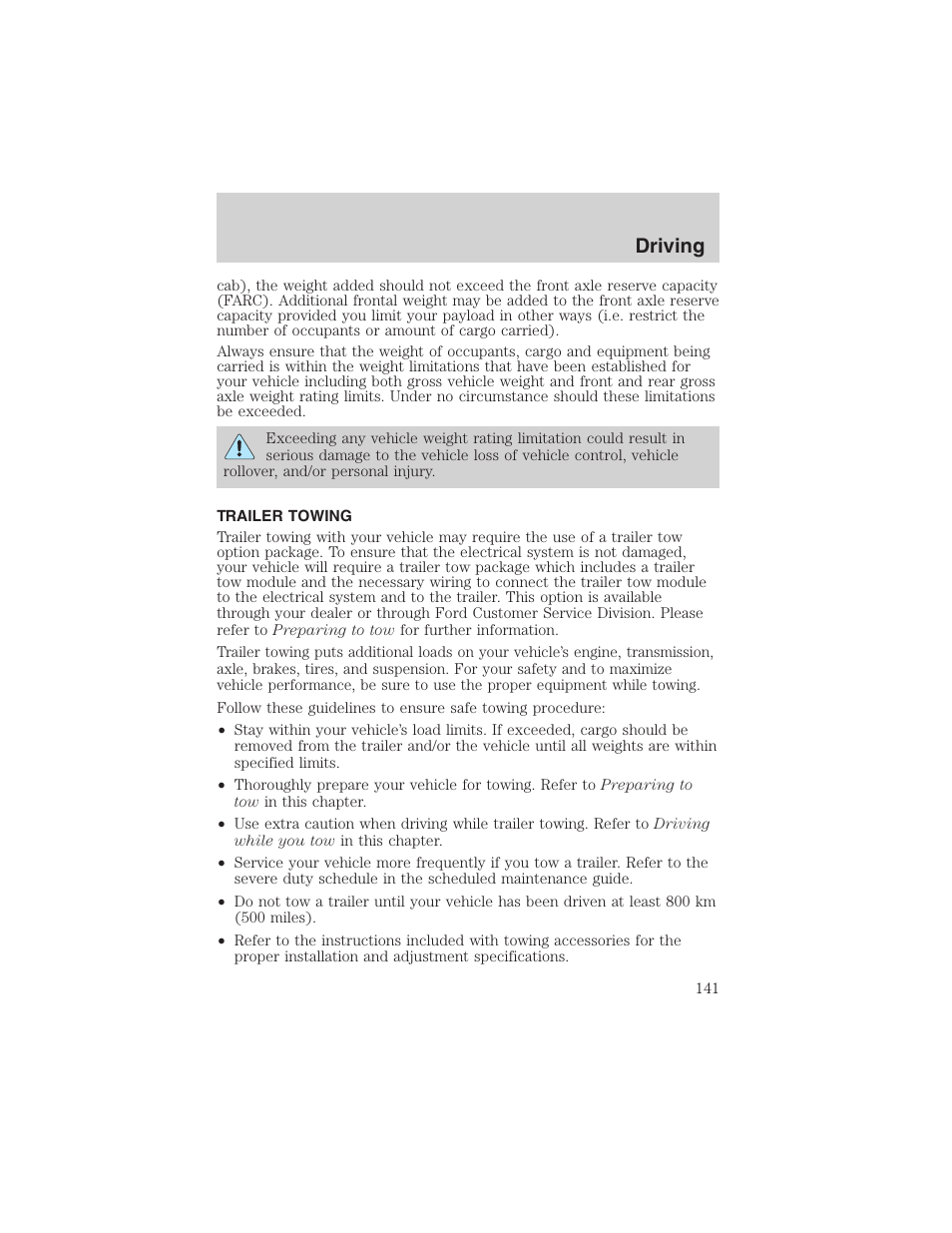 Driving | FORD 2002 Thunderbird User Manual | Page 141 / 232